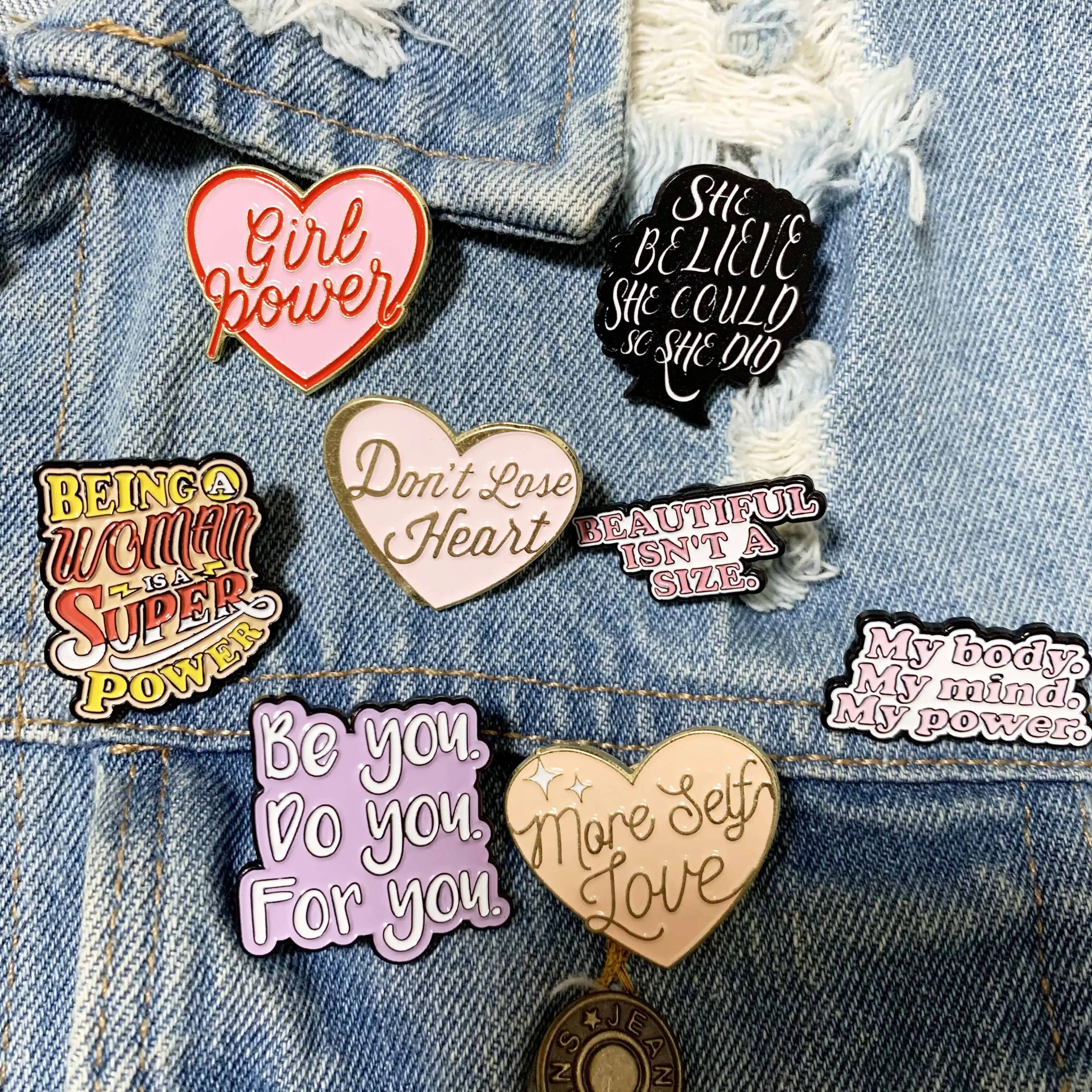 Empowered Women Enamel Pins Colorful Quotes Heart Girl Power Brooch Laple Badges Women's Jewelry Gift for Friends