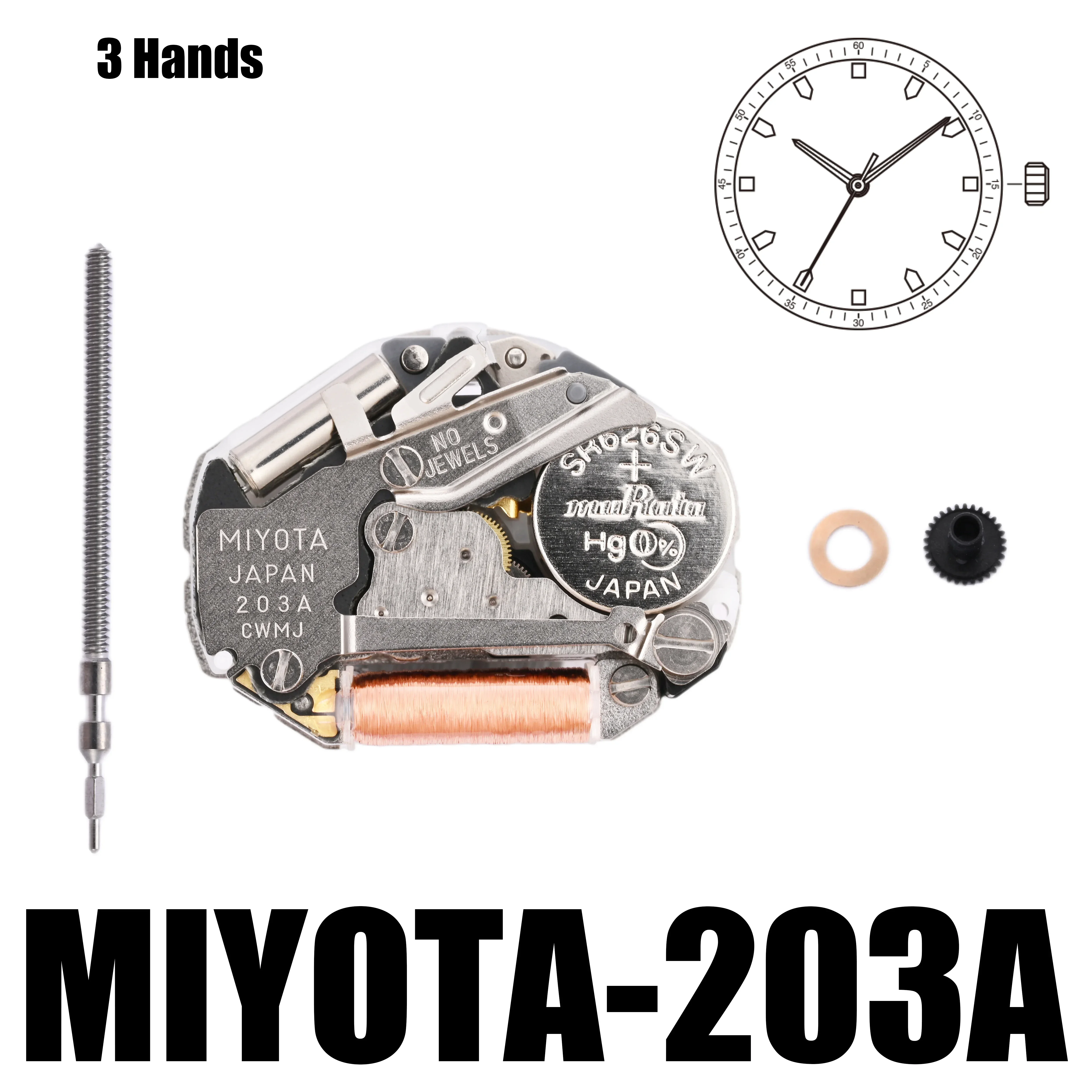 Miyota 203A Standard｜Movements MIYOTA Watch Movement Cal.203A 3 Hands Standard Movement.Size:6 3/4×8''' Heigh:3.15mm