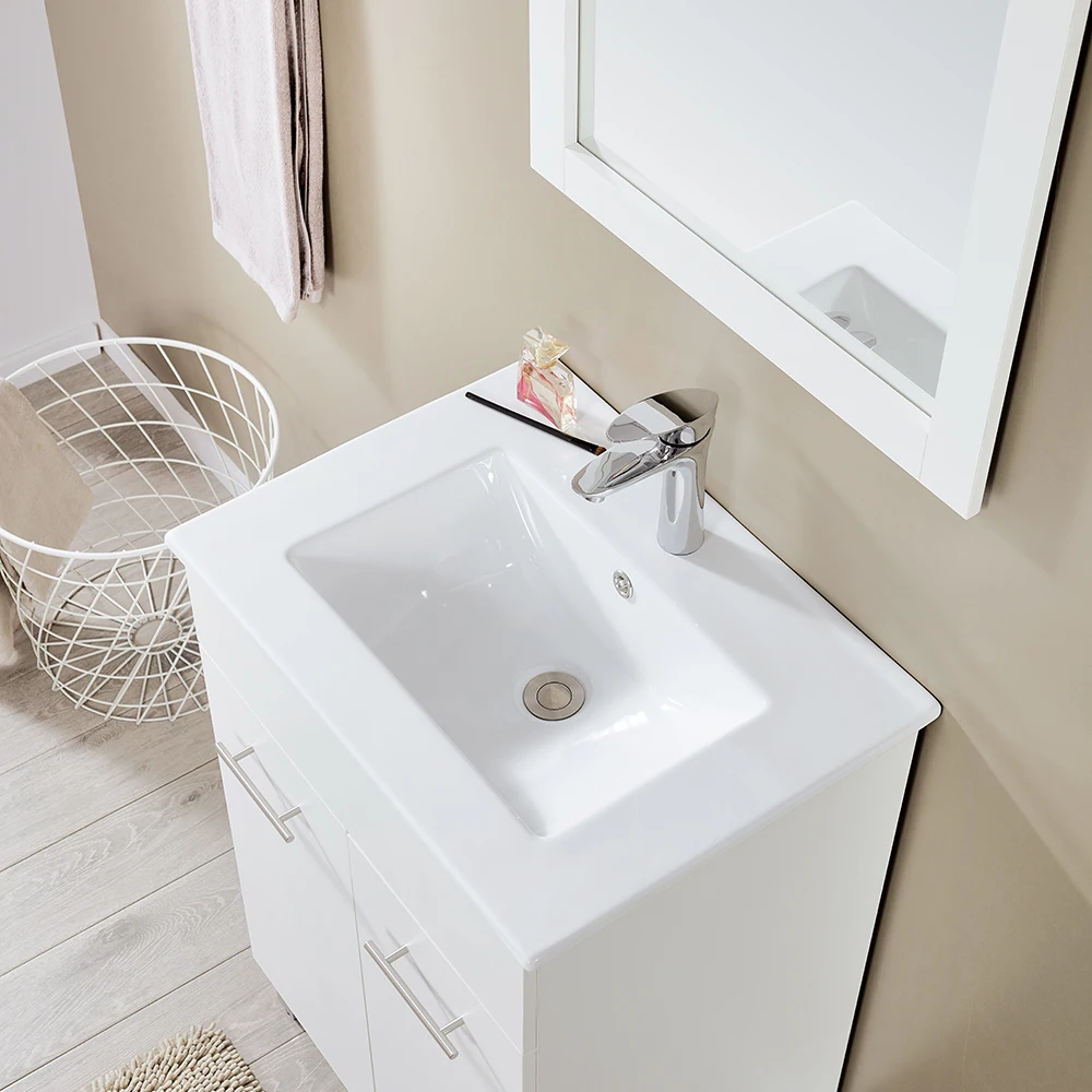 Tocador de baño de diseño de cliente, mueble de 2 puertas de pie con espejo, mármol blanco