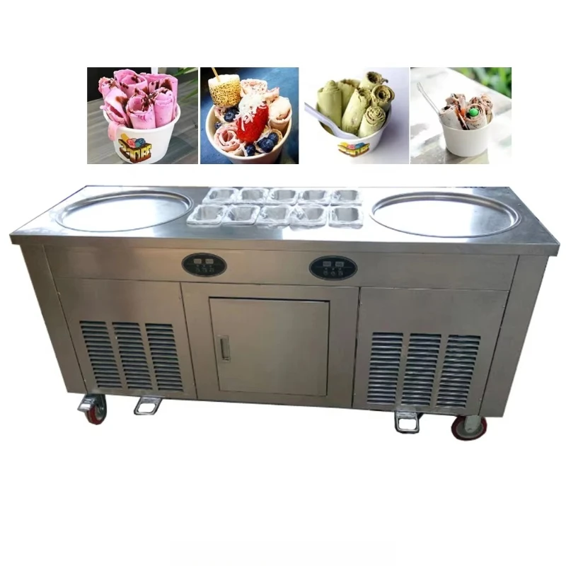 304 Stainless Steel Ice Cream Small Business 2 Pan Ice Cream Cold Plate Machine