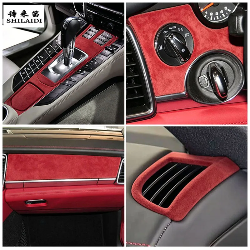 

Suede leather For Porsche Panamera 2010-2016 Car headlight key start gear shift air vent trim frame panel Co-pilot Cover Sticker