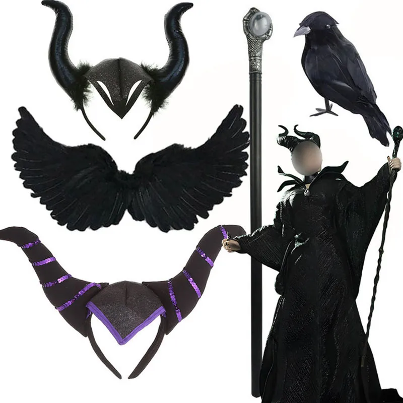 Diadema con Cuernos de Maléfica para Disfraz de Villana, Accesorio de Juego de Rol para Niños, Halloween, Reina Malvada, Purim, Cosplay