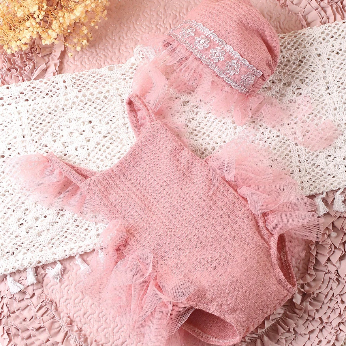 Ylsteed Newborn Photography Romper with Matching Baby Girl Photography Outfits Newborn Photoshoot Props 1 Month Baby Pict Prop