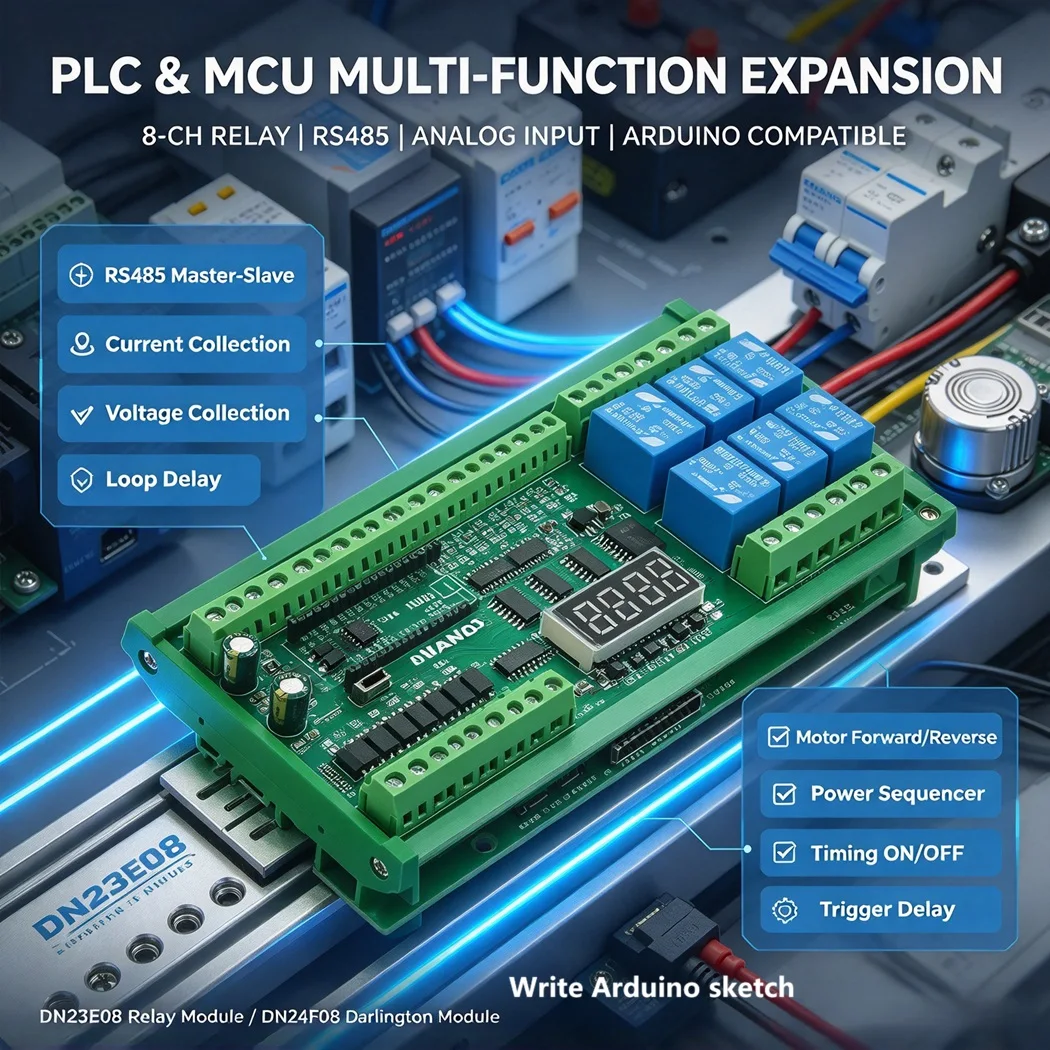 DN23E08 DN24F08 8CH IO Board RS485 4-20mA 0-10V Analog Input Opto Isolated Relay Darlington for Arduino PLC