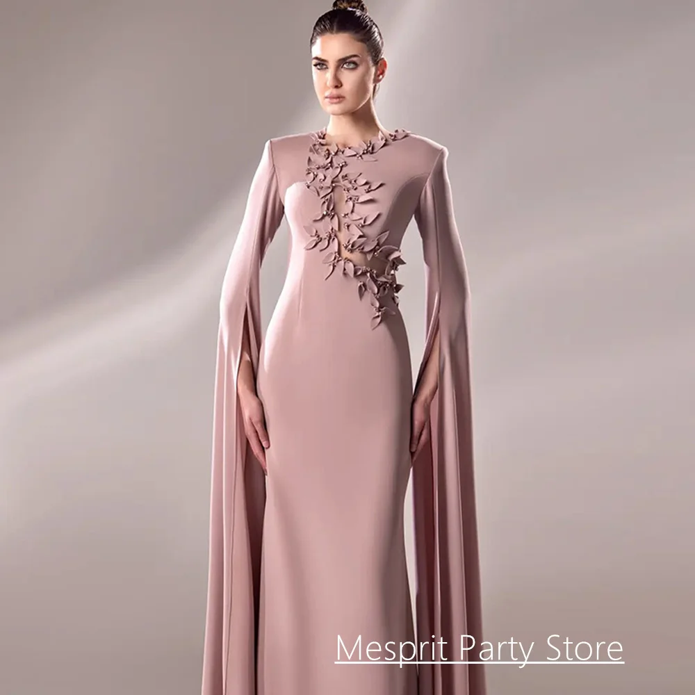 فستان حورية البحر مخصص للحفلات الراقصة أنيق برقبة دائرية وأكمام طويلة وأوراق دانتيل سويب تراين ثوب مسائي رسمي رداء السهرة