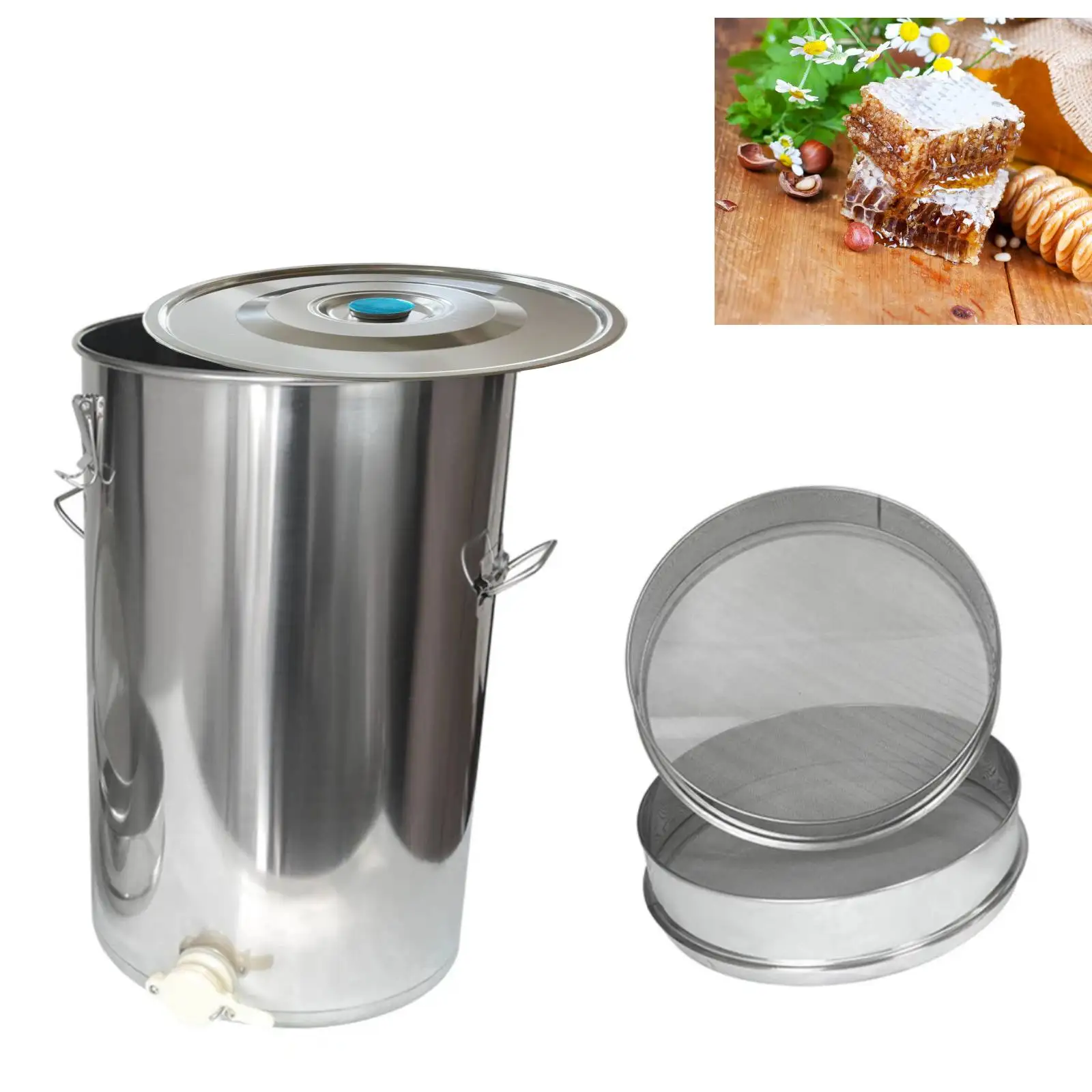 5-in-1 Stainless Steel Honey Tank Kit 70kg Stainless Steel Bucket with 21-pin Uncapping Fork Beekeeping Tool