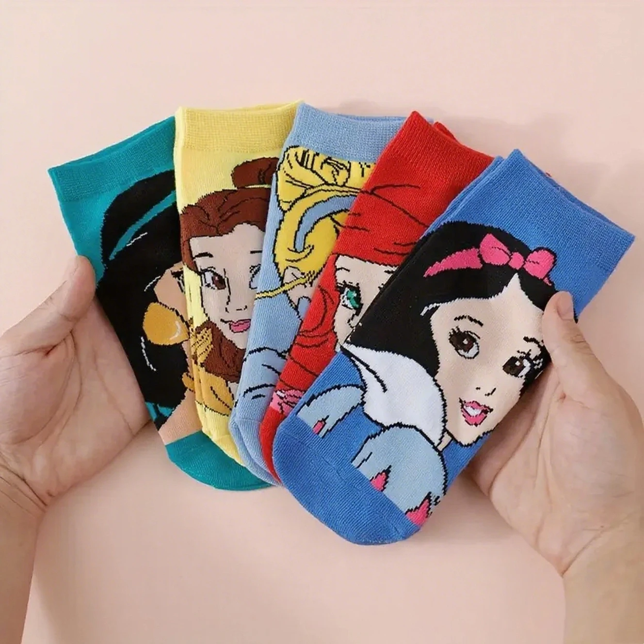 

5 Pairs of Novel and Cute Dreamy Princess Cartoon Pattern Women's Knitted Short Socks Seasonal Breathable Casual Boat Socks