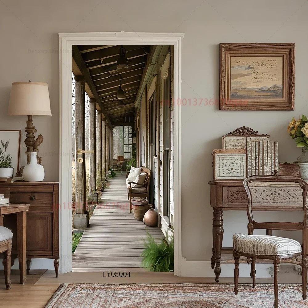 Retro, Modern Spatial Door Stickers, Detachable PVC Stickers, Decorative Murals, Door Stickers Full Cover