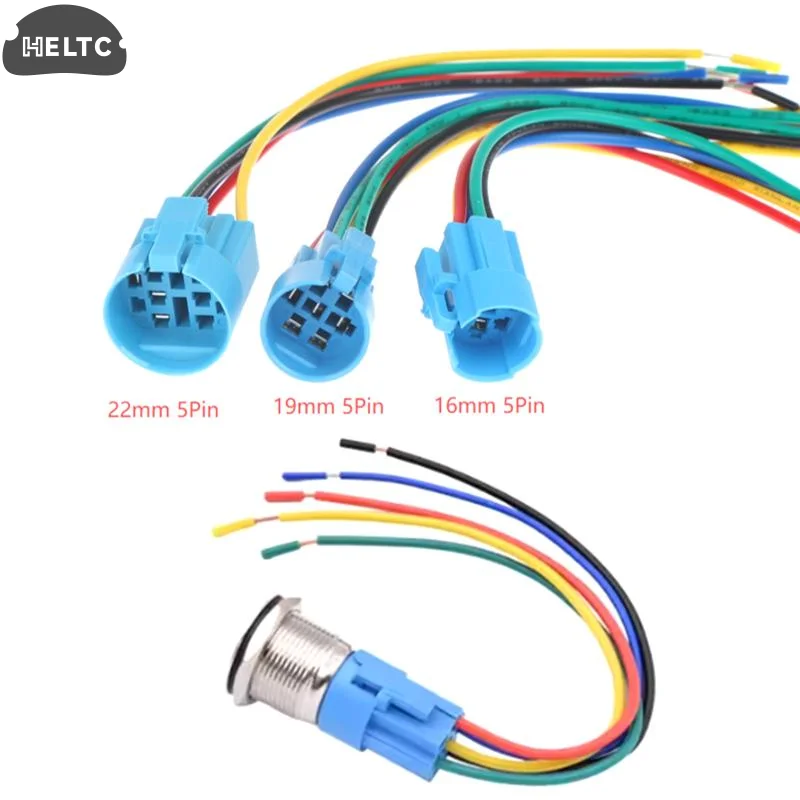 1pcs 16/19/22MM Cable Quick Connectors Electrical 5 Wires Socket Harness LED Light Metal Push Button Switch Connection Assembly