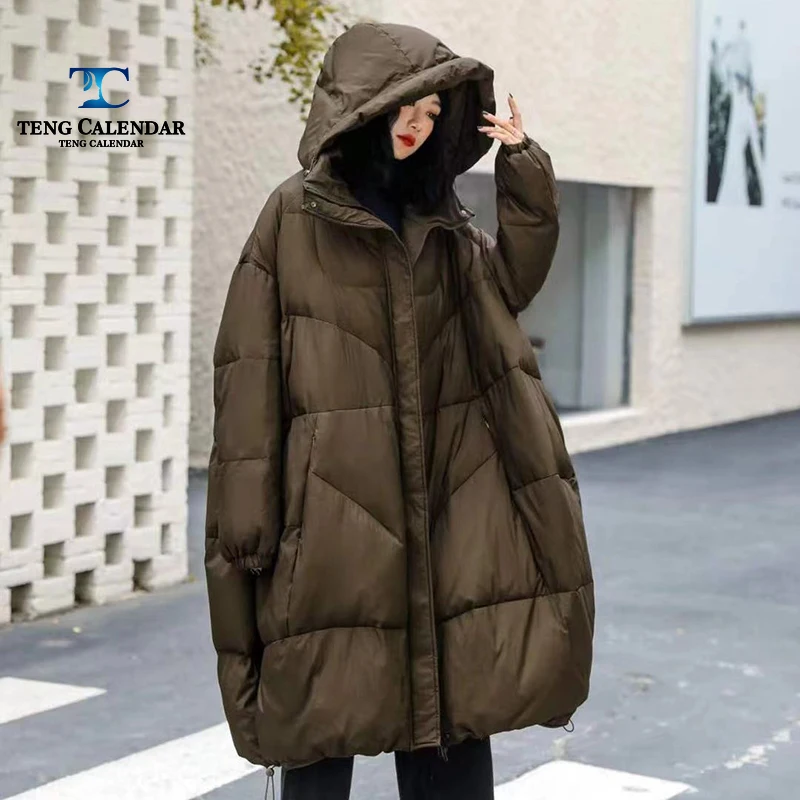 Oversized Down Jacket, Women\'s 200 Pound Medium To Long Warm and Loose White Duck Down Jacket, 2024 Winter New Style