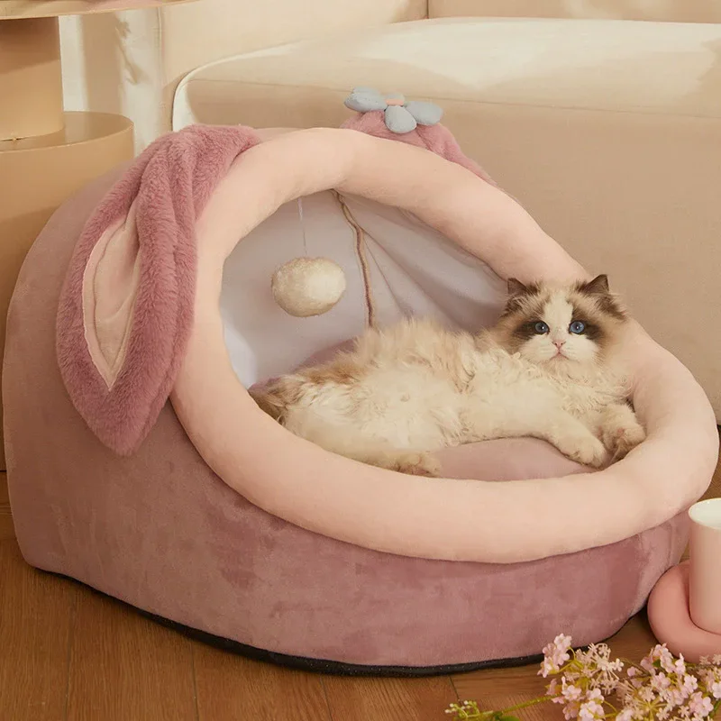 Cat Pad Bed Rabbit Ears Soft Warm Pet Basket Cozy Kitten Lounger Cushion Pet House Tent Small Dog Mat For Washable Cats Beds