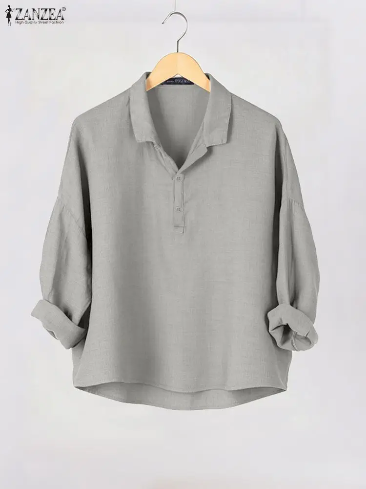 

ZANZEA 2022, модные женские блузки, осенние однотонные рубашки с длинными рукавами и пуговицами, элегантные офисные женские топы, туника, повседневные блузки