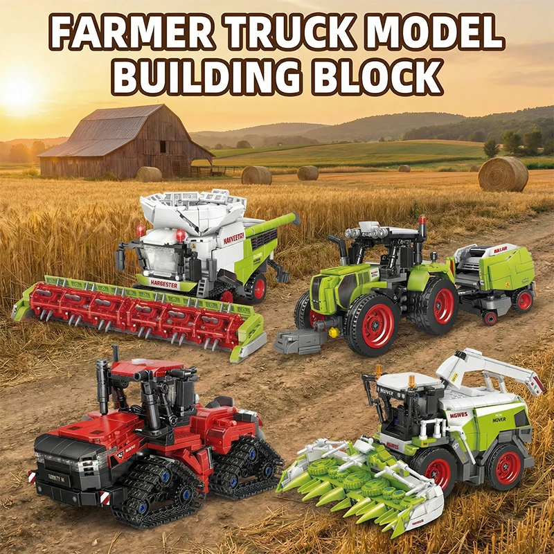

Technik Farmer Truck Building Blocks Harvester Baler Durable Mower Simulate Truck Model Bricks Assembly Tractor Toy Adults Gift