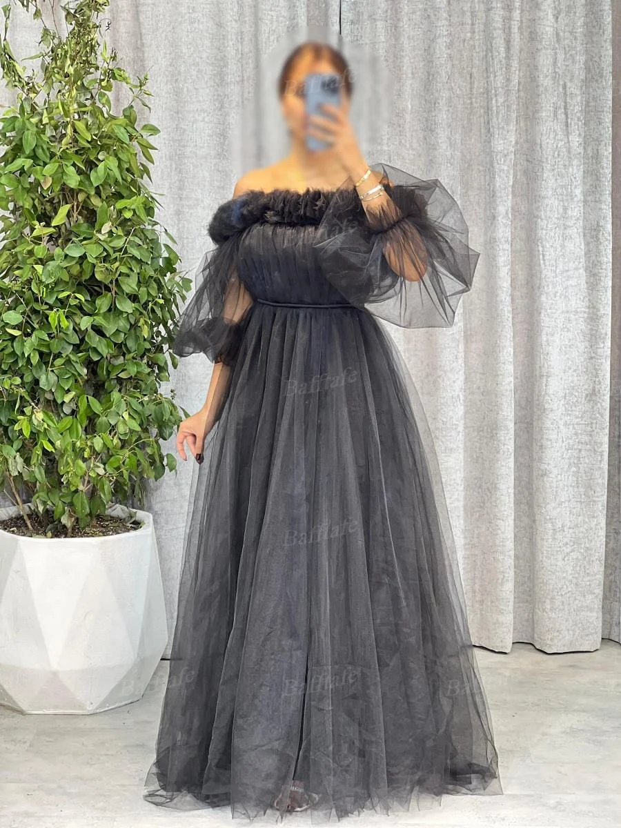 Bafftafe Einfache A-Linie Tüll-Abschlussball-Party-Kleider, Puffärmel, individuelle formelle Abendkleider, saudi-arabisches Geburtstagskleid