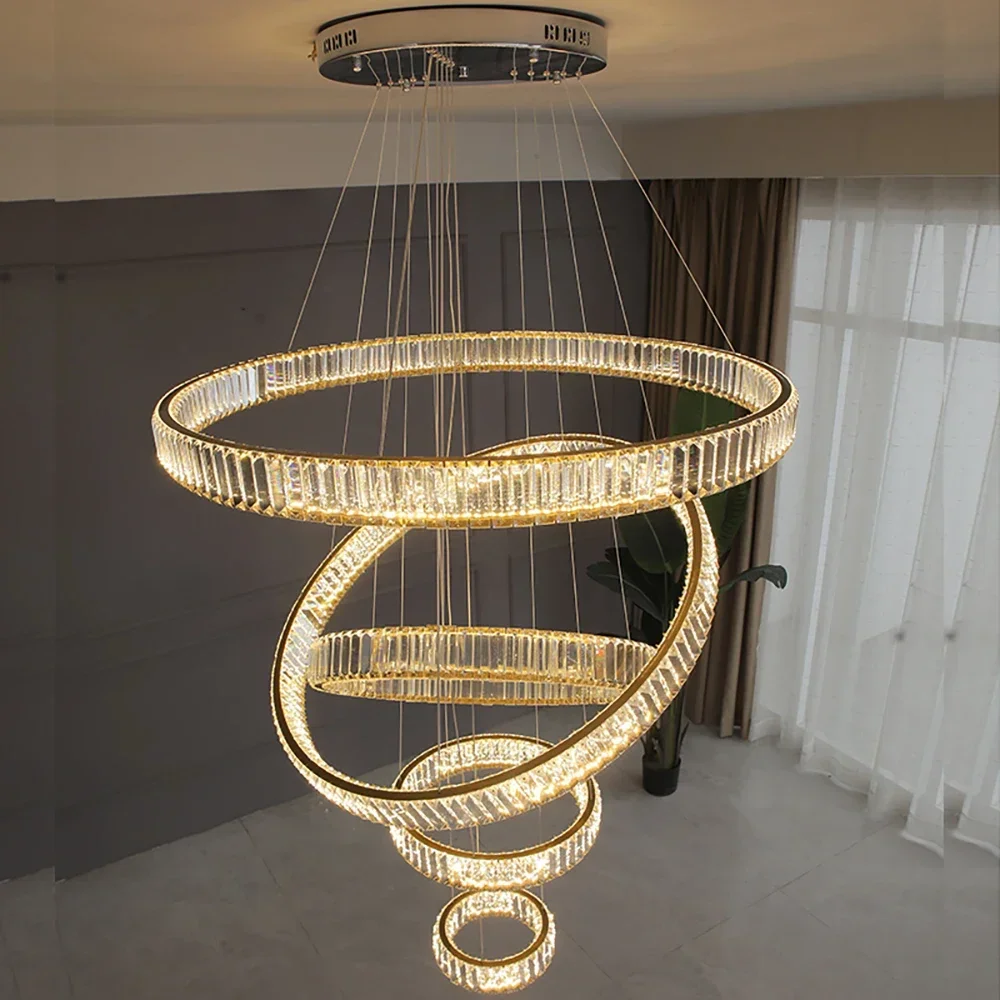 

Modern Chandelier for Living Room Large Hotel Hall Staircase LED Crystal Chandeliers Round Ring Lamp Home Decor Light Fixtures