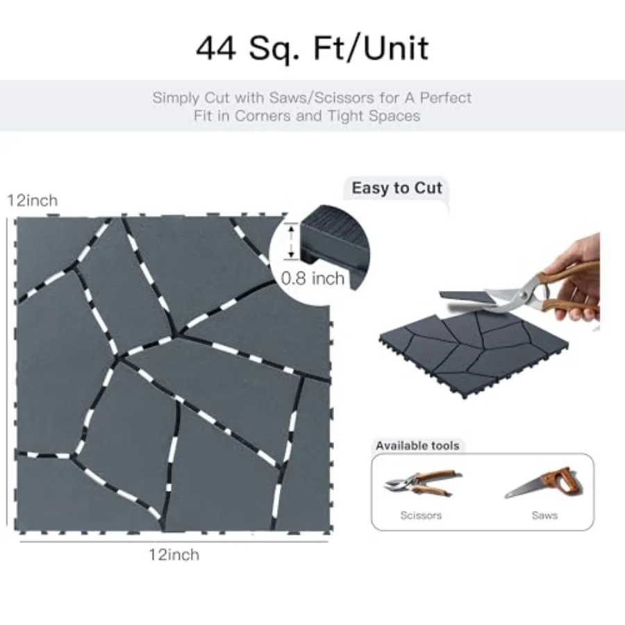 Interlocking Deck Tiles 44 Pack, Plastic Outdoor Deck Tiles for Patio, Waterproof Deck Flooring Tiles, Easy Snap Together Outdo