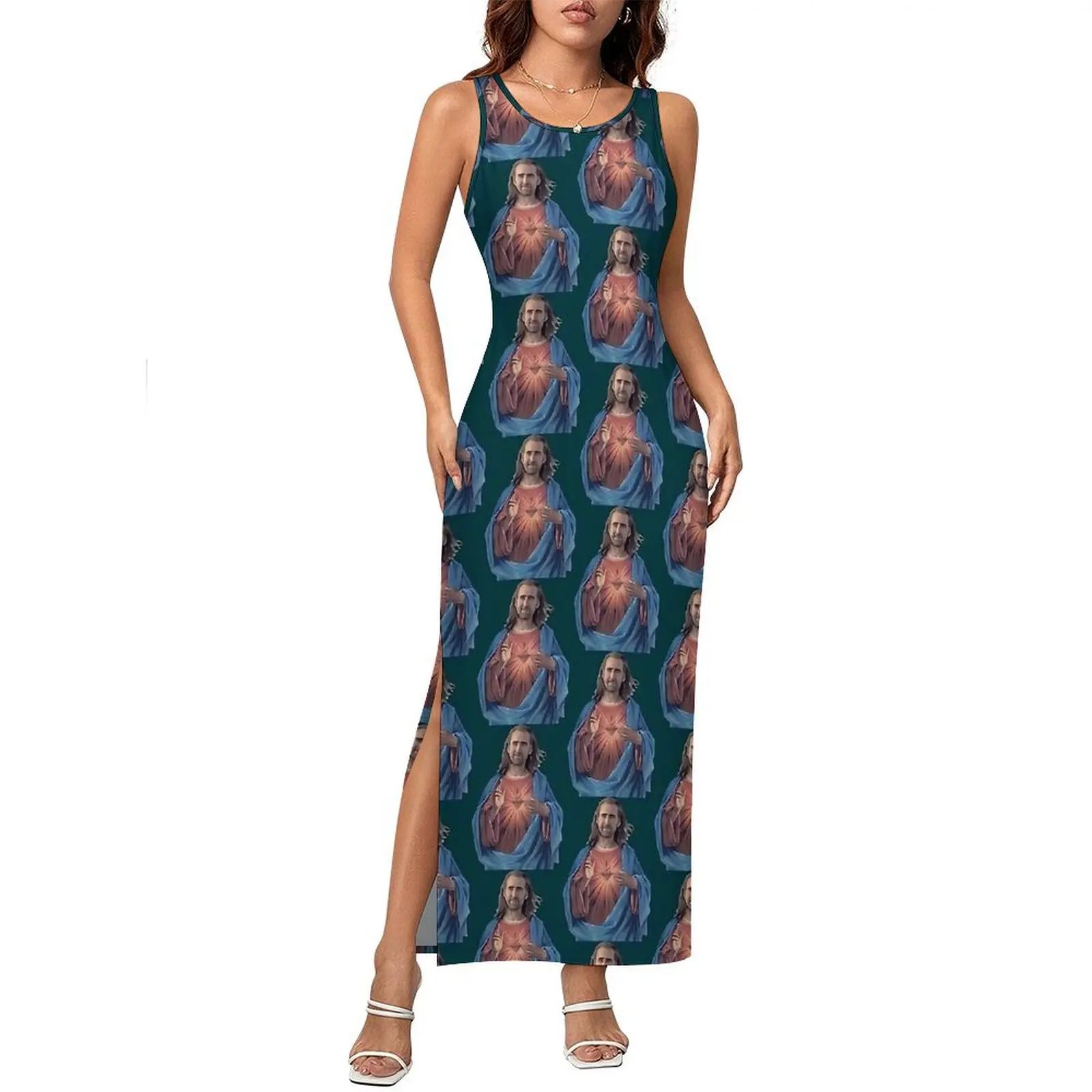 Nicolas Cage Is Jesus Bodycon Dress Summer  Club Sexy Maxi Dresses Female Sleeveless Custom DIY Street Wear Dress Large Size 4XL