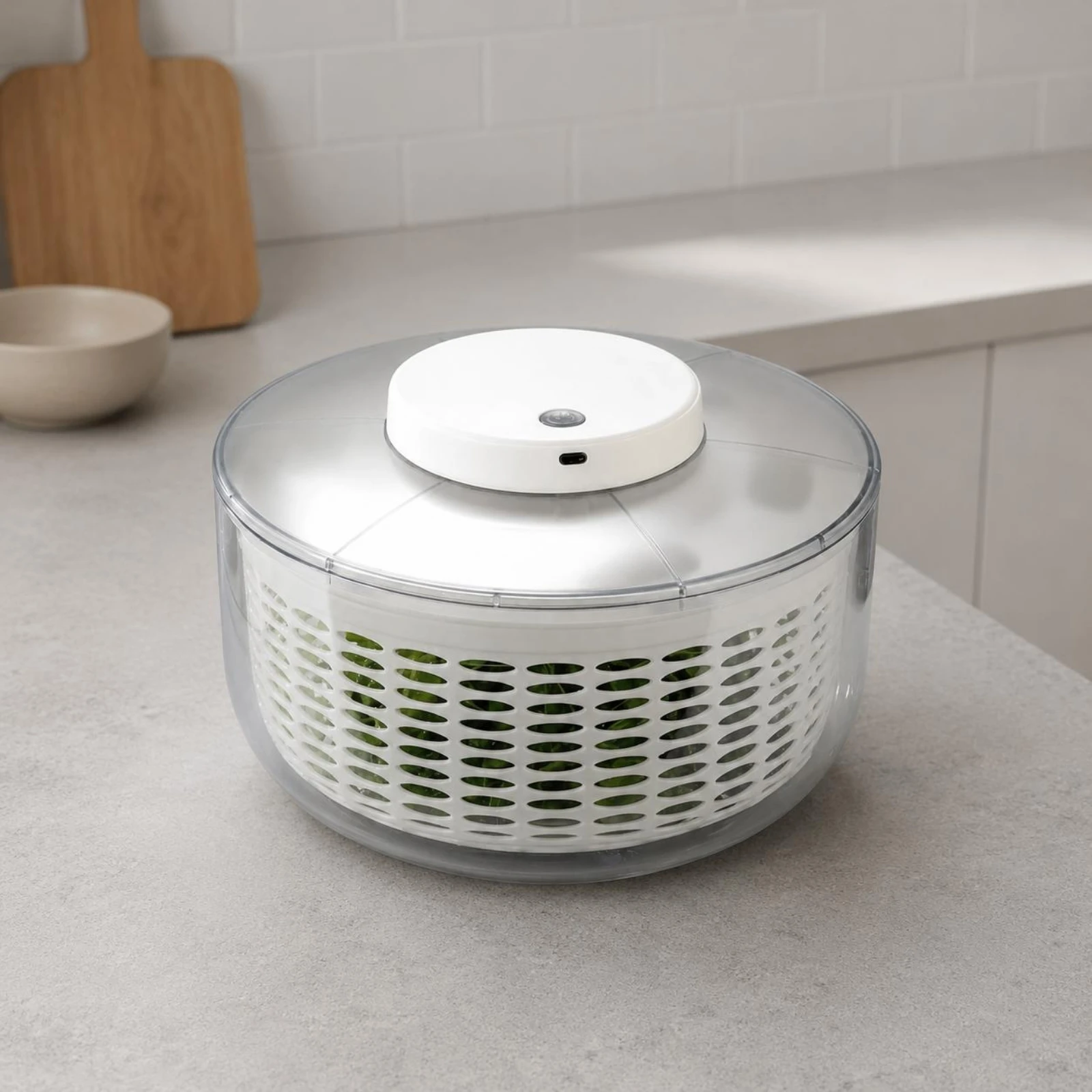 Electric Salad Dryer Compact Vegetable Dryer Dewatering Basket Countertop Rotate Dry Colander Plastic