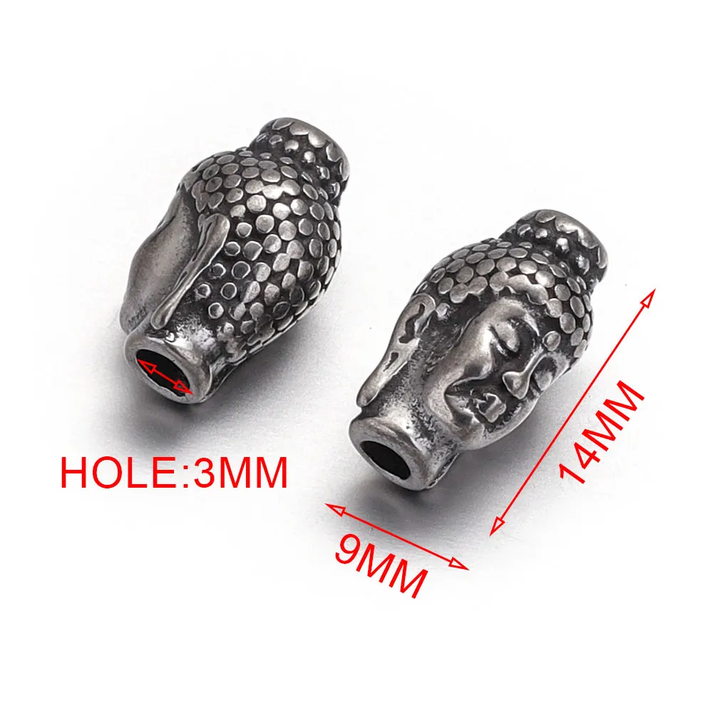 2pcs 9*12/14mm Stainless Steel Big Hole Vintage Buddha Head Metal Charm Spacer Beads DIY Necklace Jewelry Making Supplies