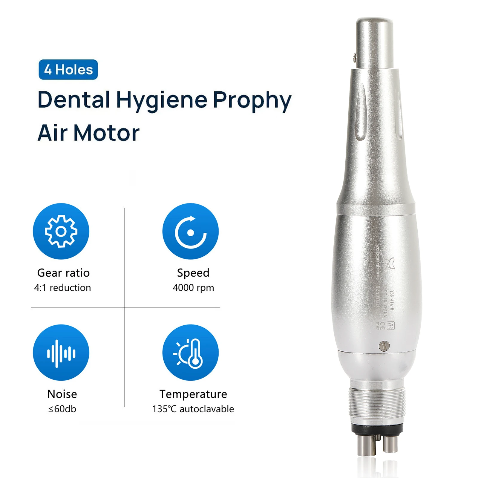 YBB Dental Hygiene Prophy Handpiece Air Motor 4Holes 4:1 Nose Cone 360° Swivel