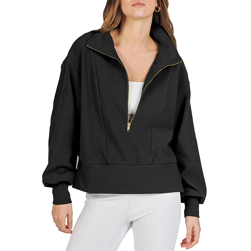 Women's Half Zip Sweatshirt Long Sleeve Tops Autumn Winter Casual Loose Lapel Pullover Sports Tops Jacket  Fashion Blouse Coat