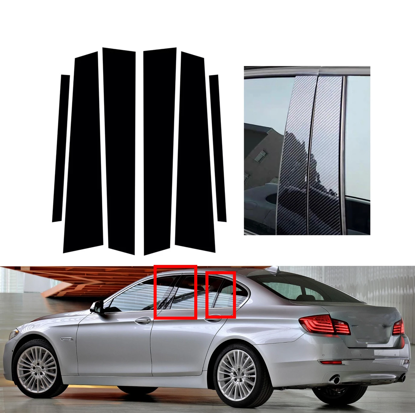 

Glossy Black Pillar Posts Fit For BMW 5 Series F10 F11 F07 2010-2016 Silver Carbon Window Door Column B C Sticker Cover Trim