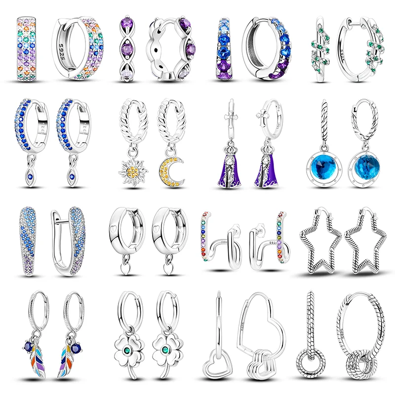 

3. Charm Double Hoop Earrings For Women 925 Silver Sparkling Crystal Pendant Stud Earring Engagement Anniversary Jewelry Gifts