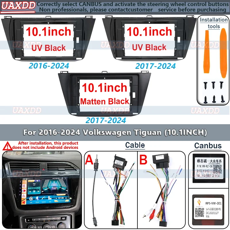 

For 2016-2024 Volkswagen Tiguan Radio Multimedia Navigation Screen Plastic Frame Black Android Kit adapter 2 Din Car 10.1 inch