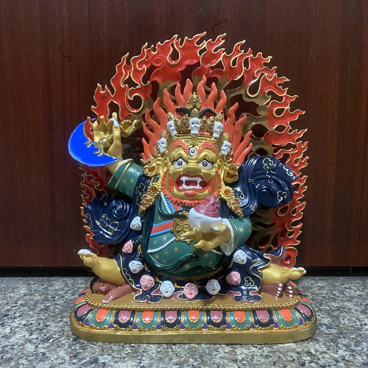 TOP painted Kubera Maha-ga-la Buddha statue Tibet copper carving Black Jambhala statue Buddhist lama monk worship altar