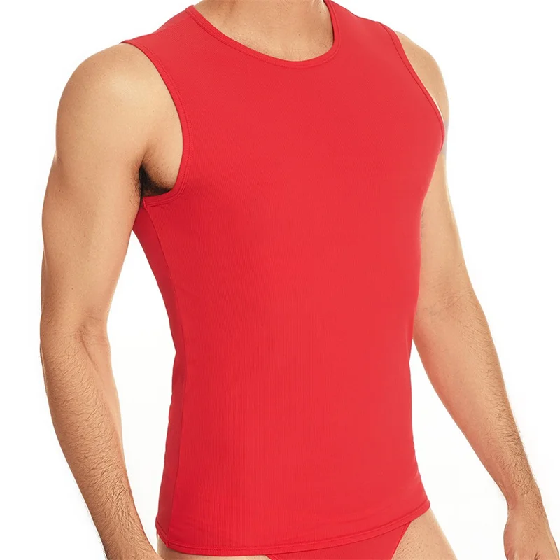 Sexy Men Undershirts Crop Top Tight  Rib Sleeveless Round Neck Vest for Young Men I-shaped Breathable Underwear
