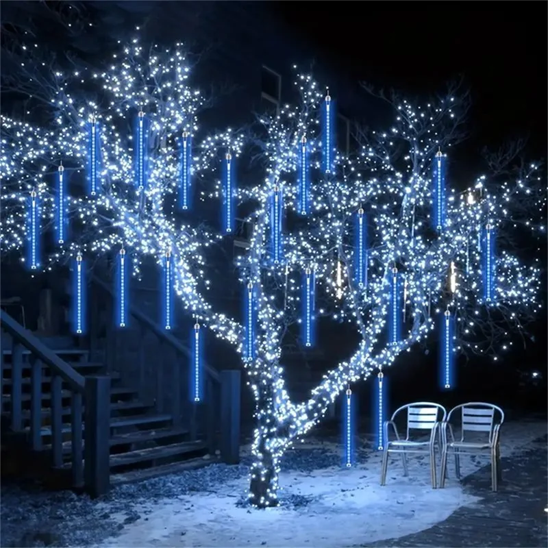 

LED Meteor Shower String Lights 32/24/16/8tubes Falling Raindrop Fairy Garden Christmas Holiday Party Patio Navidad Tree Decor