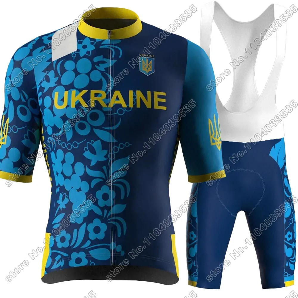 2024 Ukraine Cycling Jersey Set  National Team Blue Short Clothing Road Bike Shirts Suit Bicycle Bib Shorts MTB Wear Maillot