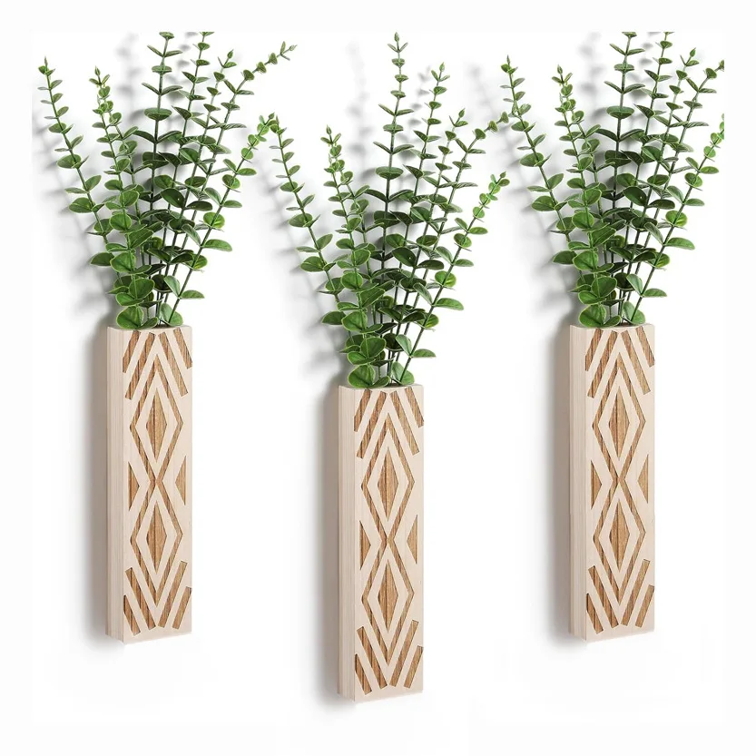 Bohemian Style Vase Wall Vase Dry Flower Vase Decoration Simulated Plant Wooden Vase Home Decoration