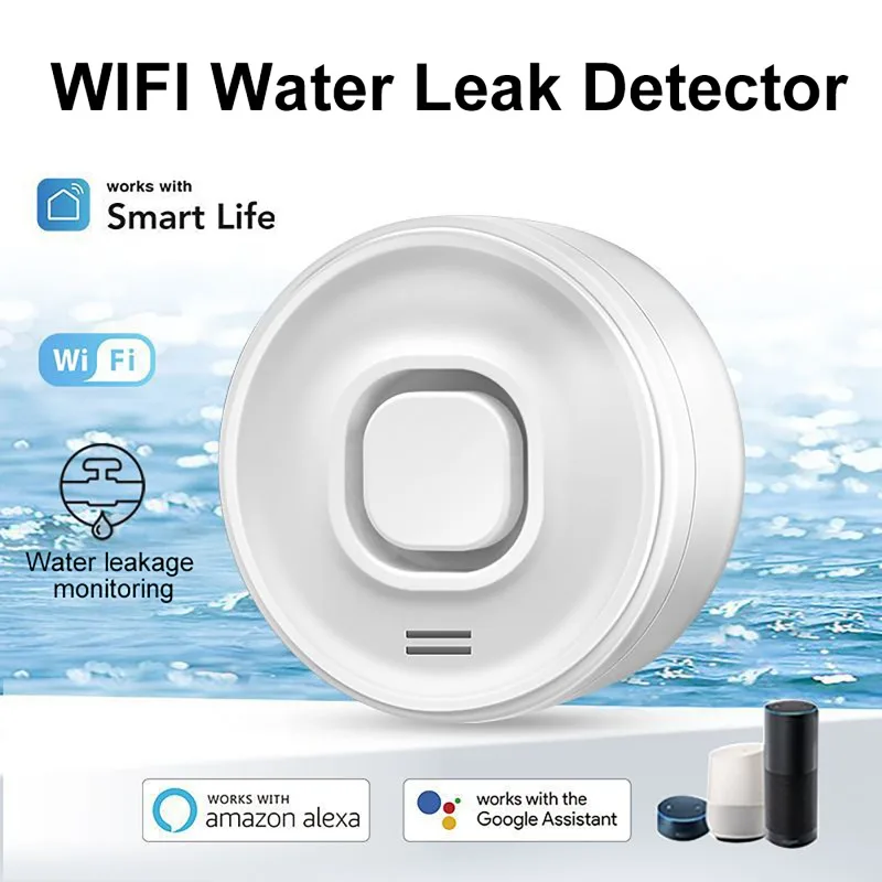 Tuya Smart Wireless Stereo Sensor WIFI Water Leak Detector 100dB High-Volume Alarm Real-Time APP Alerts for Kitchens & Bathrooms