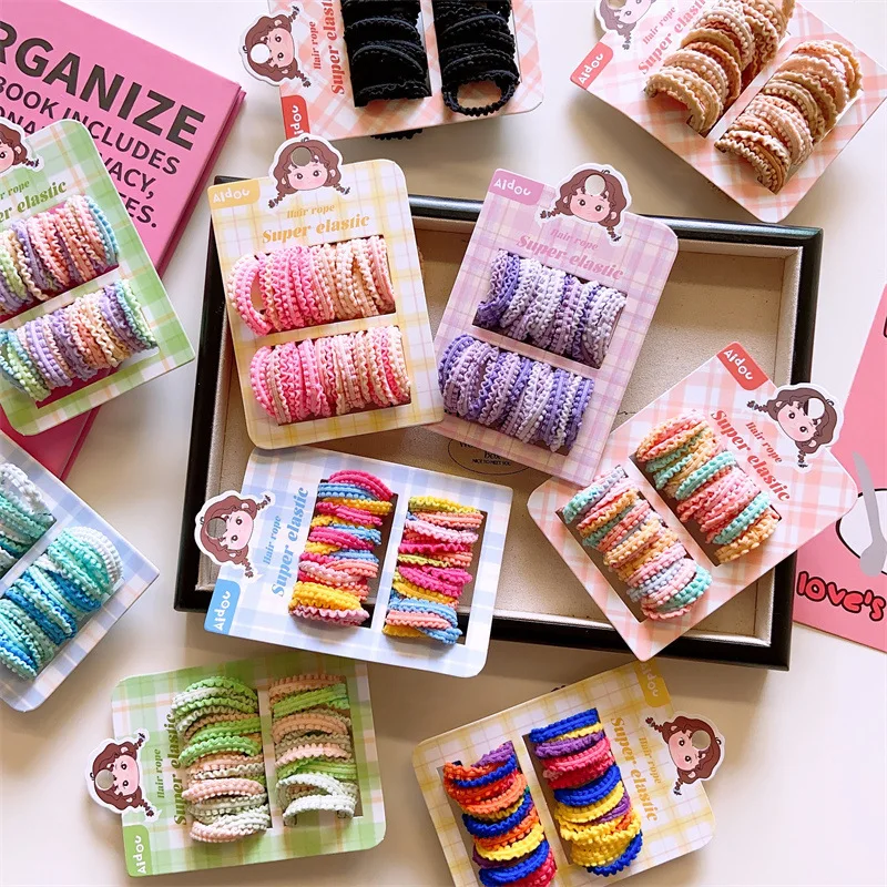

Colorful Mini Hair Elastics for Kids No Damage Soft Hair Ties Square Card Pack Hair Bands for Girls Baby Toddler Gentle Hold