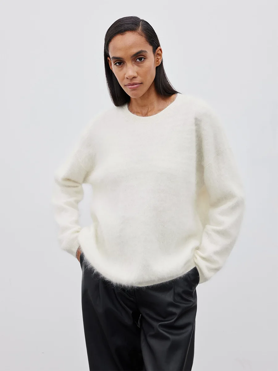 Blubelle, suéter de punto de Color sólido para otoño e invierno para mujer, cuello redondo, manga larga, ajuste holgado, jerséis de moda informales relajados