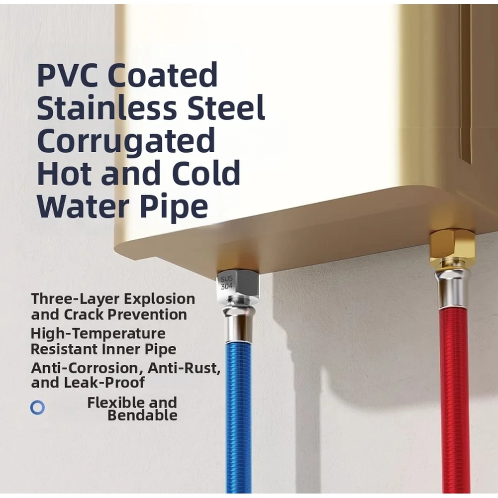 Water Heater Hose Constructed Entirely of 304 Stainless Steel with Corrugated Design for Bending and Heat Insulated Operation