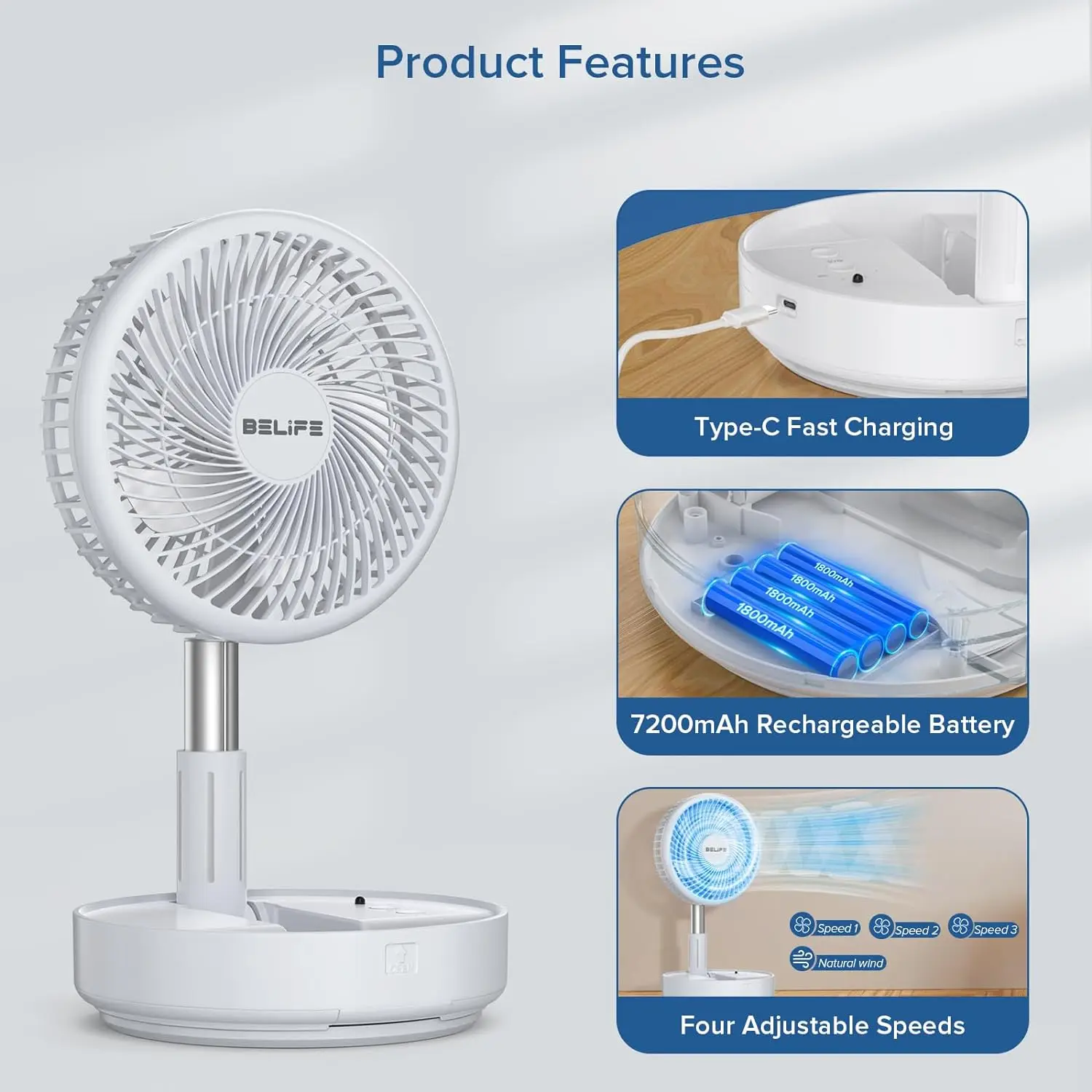 X8 Portable Fan, Cordless 7200mAh Battery, USB Rechargeable, Remote, Fan for Home Bedroom Sleeping Office Camping Travel