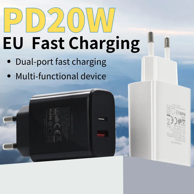 Europe Travel PD20W Dual-Port Fast Charging Adapter Multi-Function Type-C Universal USB Compatible With Greece Norway France