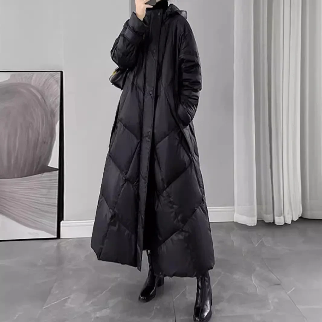 Winter Clothes Women Oversized Large Size Long Cotton Coat Quilted Warm Windproof Parkas Snow Coat Long Sleeve Outerwear Black