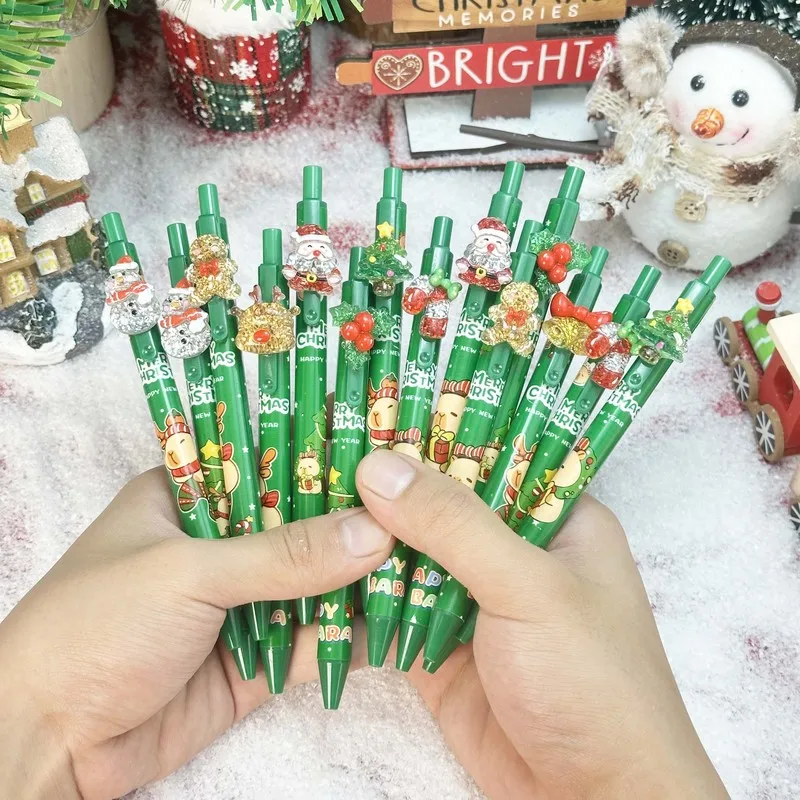 20/30pcs Creative Cute Cartoon Christmas Snowman and Christmas Tree Shaped Retractable Ballpoint Pen Back-to-School, Christmas,