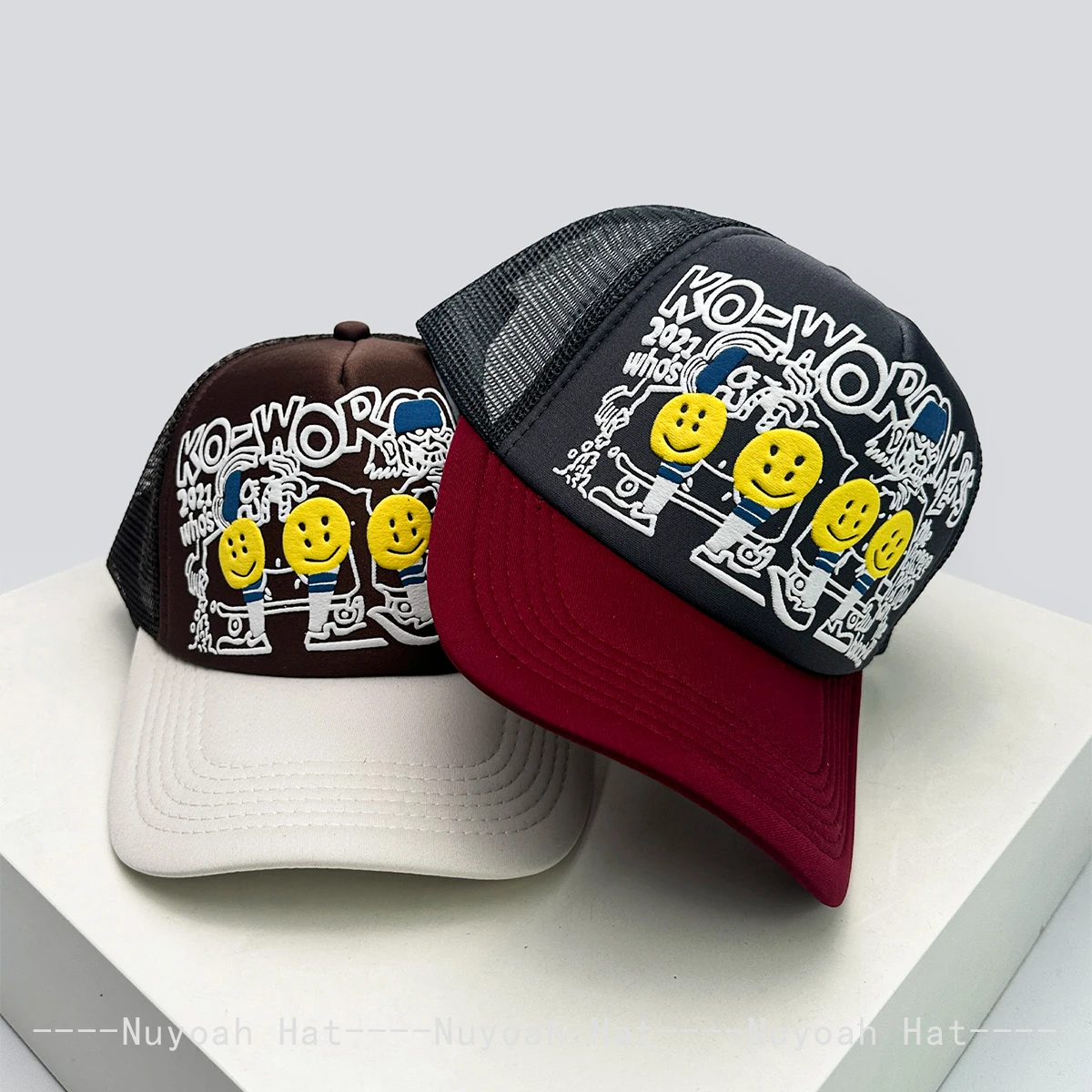 Nuevas Gorras de Béisbol Unisex con Estampado 3D de Letras y Caras Sonrientes, Diseño Color Block, Protección Solar, Estilo Hip Hop, Transpirables, Tipo Trucker, Malla Versátil