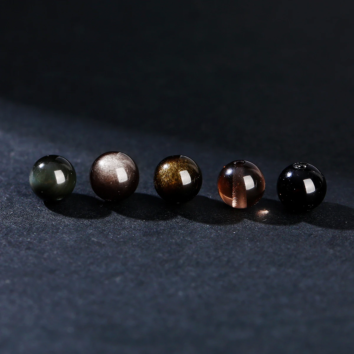 10 Pcs/lot Natural Golden Silver Black Obsidian Bead Round Loose Spacer Gemstone For Jewelry Making Necklace Bracelet Accessory