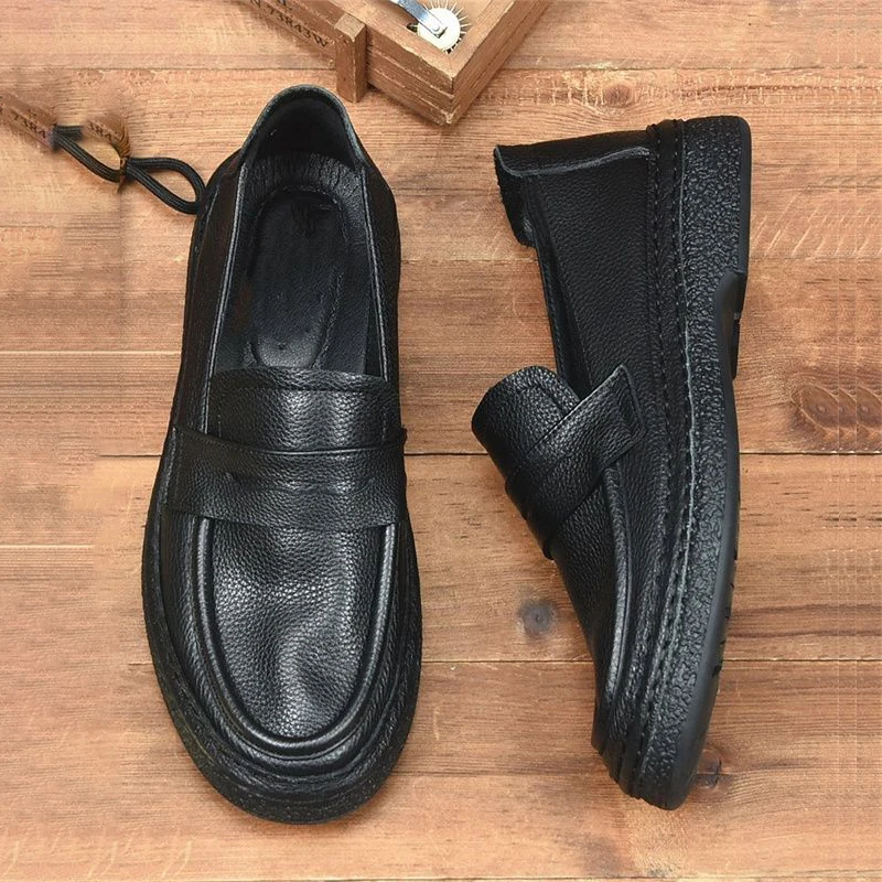 EAGSITY Grade A Cow Leather Retro Men's Loafer Shoes Slip On Work Shoes Street Style Business Casual Outdoor