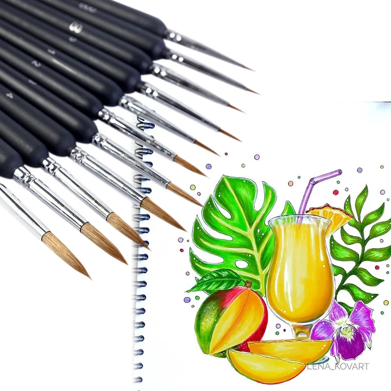 4/11 قطعة مجموعة فرشاة طلاء مصغرة المهنية النايلون عدد اللوحة فرشاة هوك خط القلم رسمت باليد اضافية غرامة فرشاة الرسم