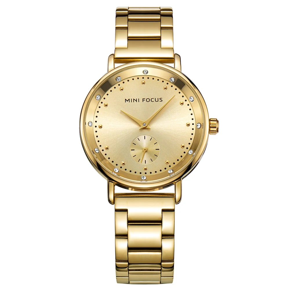 Mini foco relógio feminino elegante ouro aço inoxidável senhoras moda relógios de quartzo feminino pulseira relógio de pulso 0037l