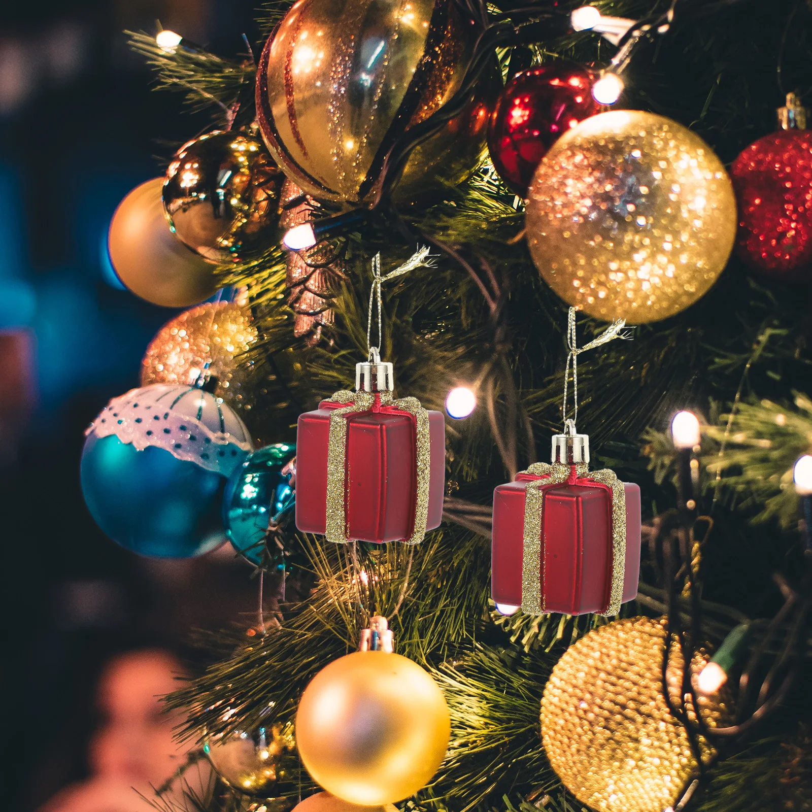 

12pcs Tree Ornaments 5cm Gold Hanging Decorations Xmas Party Supplies DIY Christmas Tree Gift Box Hanging Ornaments Gifts