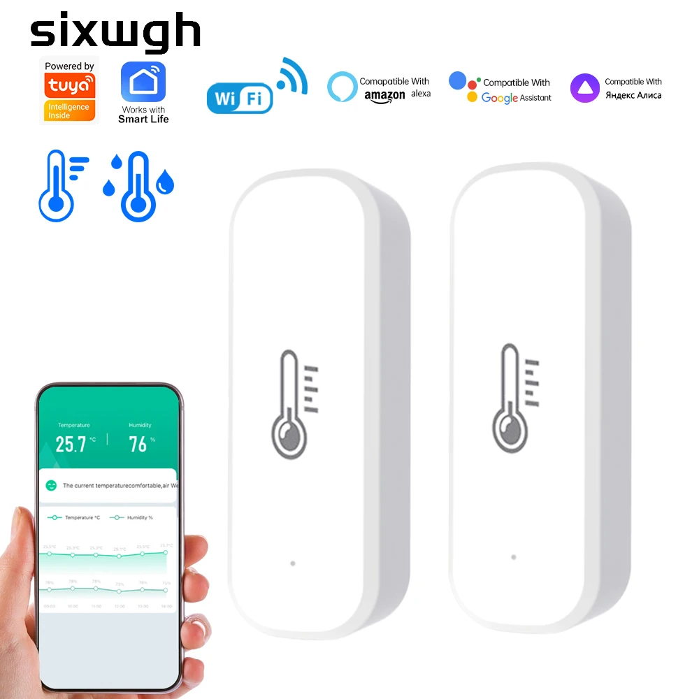 Tuya WIFI Wireless Smart Hygrometer Thermometer Sensor Detector with Voice Sensor Alarm Compatible Alice Google Home Alexa