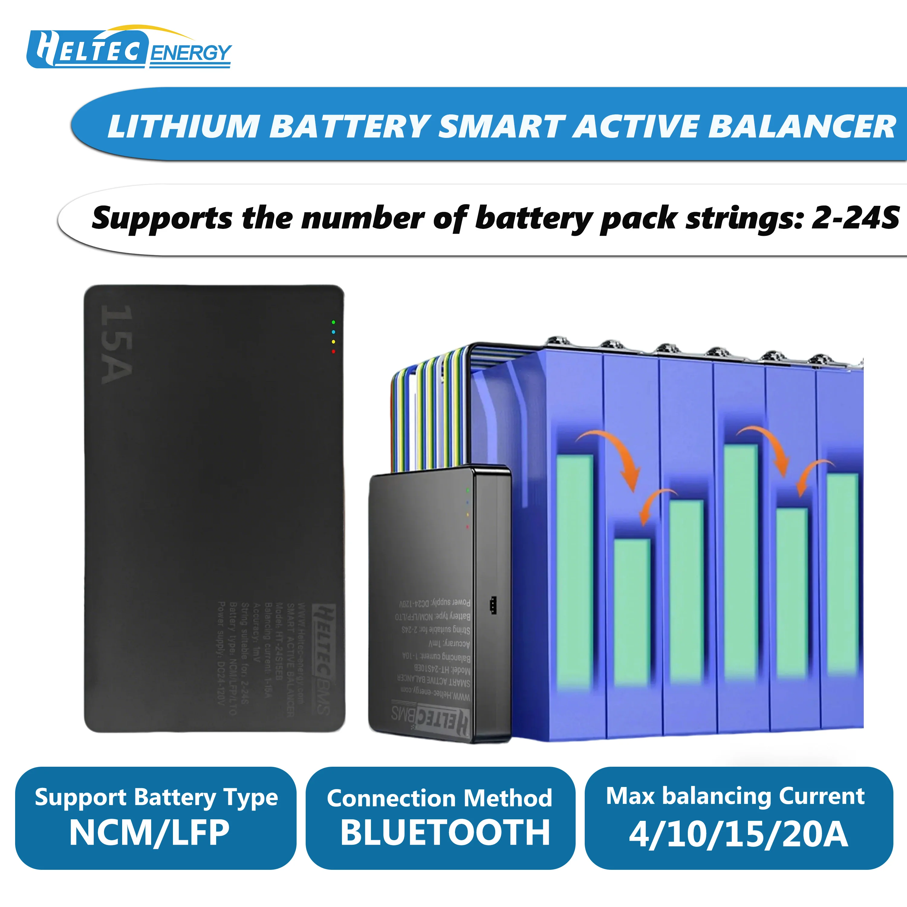 

Активный балансир Heltec 4-20А для литий-ионных, LiFePO4, NCA аккумуляторов 2S~24S с Bluetooth