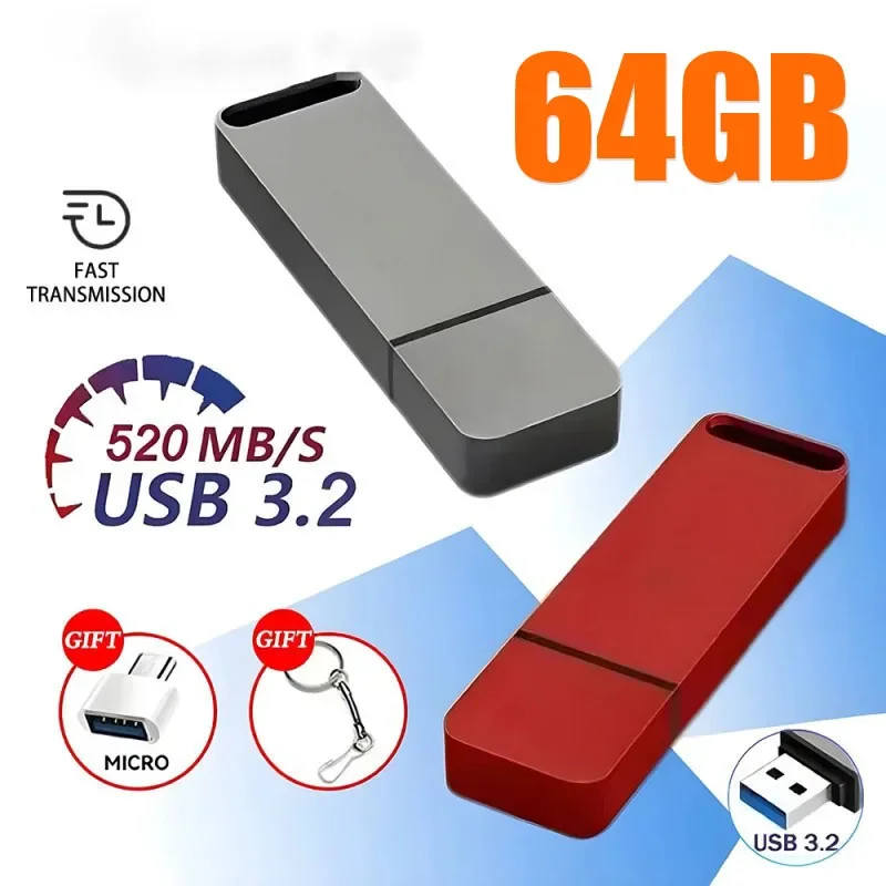 64GB USB 2in1 Flash Drives U Disk High Speed Metal Pendrive WaterProof Memoria USB Stick USB Drives For PC Driver WiFi Receiver